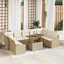 vidaXL Ensemble de Canapé de Jardin 10 Pièces avec Coussins Beige Poly Rattan