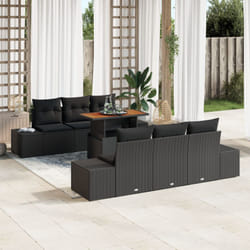 vidaXL Canapé de Jardin 7 Pièces avec Coussins Noir Poly Rattan