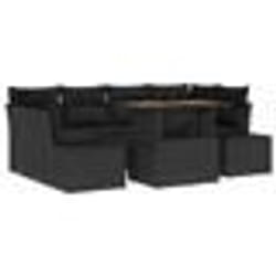 vidaXL Ensemble de canapé de jardin de 7 pièces avec coussins noir en rattan poly