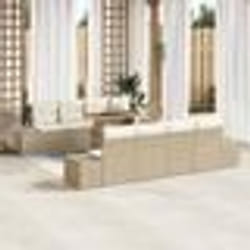vidaXL Ensemble de Canapé Jardin 7 Pièces avec Coussins Beige Poly Rotin