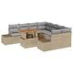 vidaXL Ensemble de Canapé de Jardin 9 Pièces avec Coussins Beiges en Rattan Poly