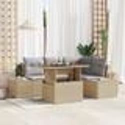 vidaXL Ensemble de canapé de jardin 5 pièces avec coussins beige en polyrotin