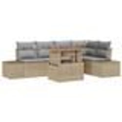 vidaXL Ensemble de Canapé de Jardin 6 Pièces avec Coussins Beige Poly Rattan