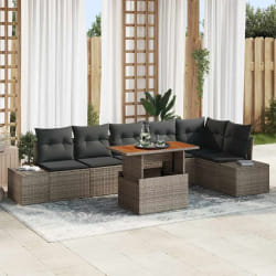 vidaXL Ensemble de Canapé de Jardin 7 Pièces avec Coussins Gris Rattan Poly