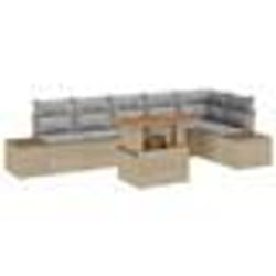 vidaXL Ensemble Canapé Jardin 7 Pièces avec Coussins Beige Rattan