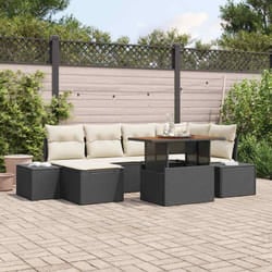 vidaXL Ensemble de Canapé de Jardin de 7 Pièces avec Coussins Noir en Poly Rattan