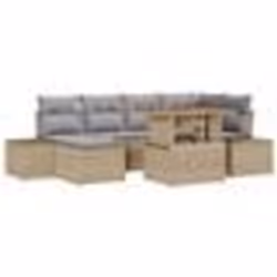 vidaXL Ensemble de Canapés de Jardin 7 Pièces avec Coussins Beige Poly Rattan