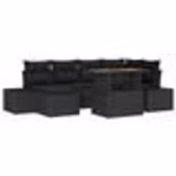 vidaXL Ensemble de Canapé de Jardin 7 Pièces avec Coussins en Poly Rattan Noir