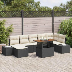 vidaXL Ensemble de Canapés de Jardin 8 Pièces avec Coussins Noir Poly Rattan