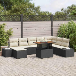 vidaXL Ensemble de canapé de jardin de 9 pièces avec coussins en poly rattan noir