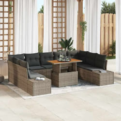 vidaXL Ensemble de canapé de jardin de 10 pièces avec coussins gris en rotin poly