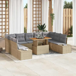 vidaXL Ensemble de Canapé de Jardin de 10 Pièces avec Coussins Beige en Poly Rattan