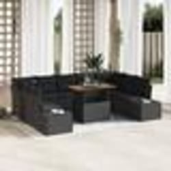 vidaXL Ensemble de canapés de jardin 10 pièces avec coussins noir rotin poly