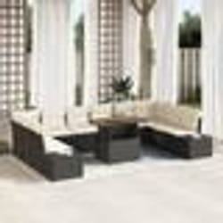 vidaXL Ensemble de Sofa de Jardin 11 Pièces avec Coussins Noir Rattan Poly