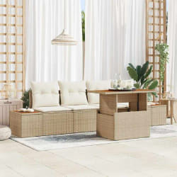 vidaXL Ensemble de canapé de jardin 5 pcs Beige Poly rotin