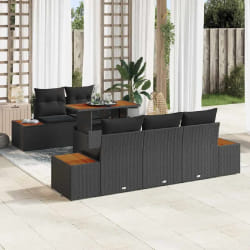 vidaXL Ensemble de canapé de jardin 6 pcs Noir Poly rotin