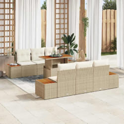 vidaXL Ensemble de canapé de jardin 7 pcs Beige Poly rotin