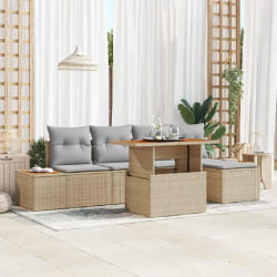 vidaXL Ensemble de canapé de jardin 6 pcs Beige Poly rotin
