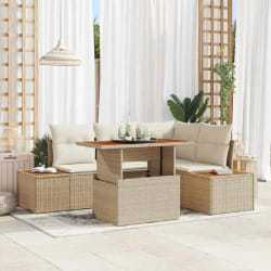 vidaXL Ensemble de canapé de jardin 5 pcs Beige Poly rotin