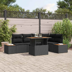 vidaXL Ensemble de canapé de jardin 6 pcs Noir Poly rotin