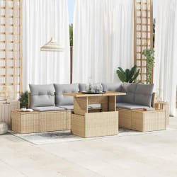 vidaXL Ensemble de canapé de jardin 6 pcs Beige Poly rotin