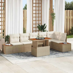 vidaXL Ensemble de canapé de jardin 7 pcs Beige Poly rotin