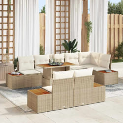 vidaXL Ensemble de canapé de jardin 9 pcs Beige Poly rotin
