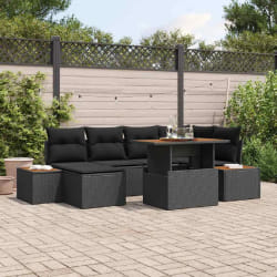 vidaXL Ensemble de canapé de jardin 7 pcs Noir Poly rotin