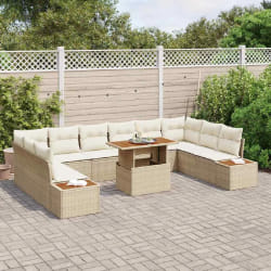 vidaXL Ensemble de canapé de jardin 11 pcs Beige Poly rotin