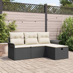 vidaXL Canapé de jardin 4 pièces avec coussins en rotin poly noir