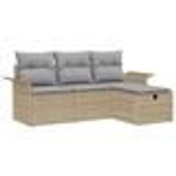 vidaXL Ensemble de canapé de jardin 4 pièces avec coussins Beige Poly Rotin