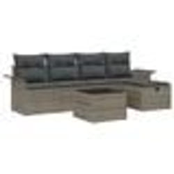 vidaXL Ensemble de canapés de jardin de 6 pièces avec coussins Gris Poly Rotin