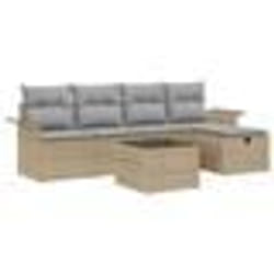 vidaXL Canapé de jardin 6 pièces avec coussins Beige en rotin synthétique