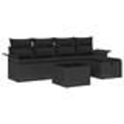 vidaXL Set de canapé de jardin 6 pièces avec coussins Noir Poly rotin