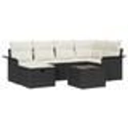 vidaXL Ensemble de canapé de jardin 7 pièces avec coussins en noir poly rotin