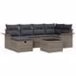 vidaXL Ensemble de canapés de jardin 7 pièces avec coussins gris en poly ratte