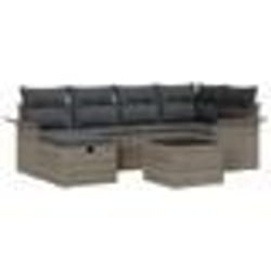 vidaXL Ensemble de canapés de jardin 7 pièces avec coussins gris en poly ratte