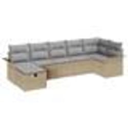 vidaXL Set de canapés de jardin 7 pièces avec coussins beige rotin poly