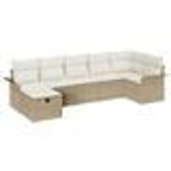 vidaXL Ensemble de Canapé de Jardin 7 Pièces avec Coussins Beige Poly Rotin