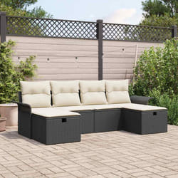 vidaXL Ensemble de Canapé de Jardin 6 Pièces avec Coussins Noir Rotin Poly