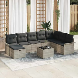 vidaXL Ensemble de Canapé de Jardin 9 Pièces avec Coussins Gris Clair Rattan Poly