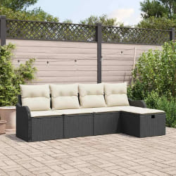 vidaXL Ensemble de Canapé de Jardin 5 Pièces avec Coussins Noir Poly Rattan