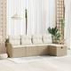 Ensemble de Canapés de Jardin 5 pièces avec Coussins Beige Poly Rattan