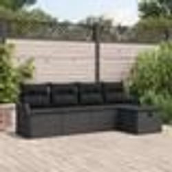 Ensemble de Canapé de Jardin 5 Pièces avec Coussins en Poly Rattan Noir