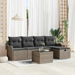 Ensemble de Canapés de Jardin vidaXL 6 Pièces avec Coussins Gris Rotin Poly
