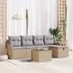 Ensemble de canapé de jardin 6 pièces avec coussins beige en poly rattan