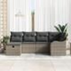 Ensemble de Canapé de Jardin 6 Pièces avec Coussins en Rattan Poly Gris