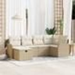 Ensemble de canapé de jardin de 6 pièces avec coussins beige en rotin poly