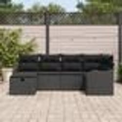 Ensemble canapé de jardin 6 pièces avec coussins Noir Rattan synthétique