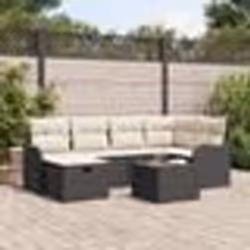 Set de Canapé de Jardin 7 Pièces avec Coussins en Rattan Poly Noir
